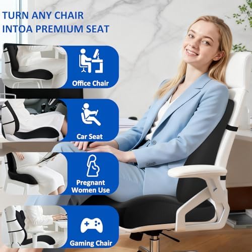 Lumbar Support Pillow for Office Chair,Seat Cushion with Back Support,Office Chair Cushion for Tailbone Pain,Sciatica and Hemorrhoid Relief (Black) - Image 6