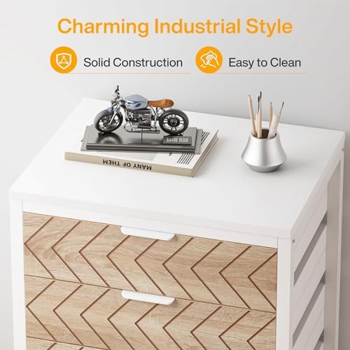 Tribesigns 5-Drawer File Cabinet, Wood Mobile Storage Unit, Beige & White - Image 5