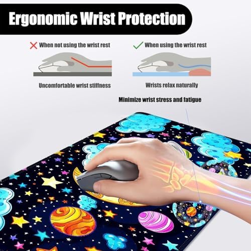 Mouse Pad,Large Desk Mat Set, 4in1 XL Mousepad + Keyboard Wrist Rest+Mouse Wrist Rest+Coaster with Ergonomic Desk Pad for Home Office Table Computer Cover -Colored Universe - Image 5