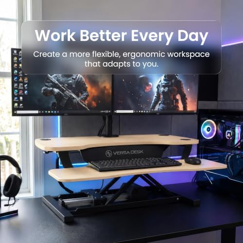 VERSADESK PowerPro 40 Inch Electric Standing Desk Converter – Push-Button Height Adjustable Sit to Stand Desk Riser for Triple Monitors & Laptop – Motorized Desktop Workstation with Wide Keyboard Tray - Image 6