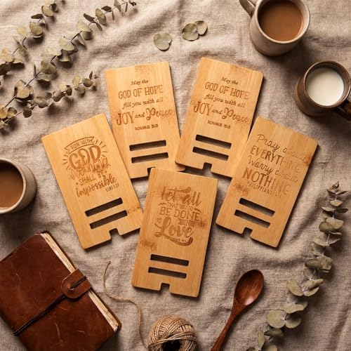 Novabright 24 Pcs Christian Bible Verse Bamboo Phone Stand, Natural - Image 6