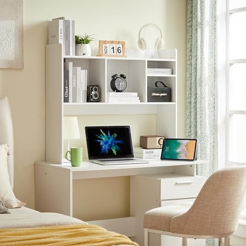 Kovhzcu Desktop Bookshelf with 6 Shelves, Wooden Desk Storage Hutch Organizer, 3-Tier Tabletop Bookcase for Computer Desk, Office, Home, Dorm, Study Room (White) - Image 4