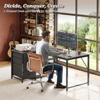 PRAISUN 43.3" Small L Shaped Desk with Power Outlets & 4 Drawers - Image 3