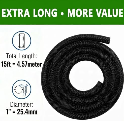 Cable Sleeve Split-Sleeving 15ft-1inch Cord Management Wire Protector, Wire Cover Heat Resistant Wiring Loom Harness Wire Organizer, Heavy Duty Auto Wrap Cord Protectors from Pets No Chew, Black - Image 4