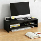 Solid Wood Monitor Stand Riser & Laptop Stand Desk Organizer - Office Accessories for PC Workspace, Computer Organization, Countertop Hutch Black 19.7x7.9x5.2in by Unknown