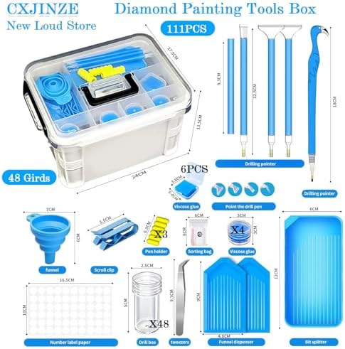 CXJINZE 111 Pcs Diamond Painting Tools Accessories Storage Kit,Blue - Image 3