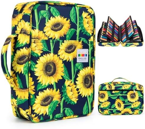YOUSHARES 300 Slots Color Pencil Case - Pencil Holder with Handy Wrap & Zipper, Multilayer Holder for Prismacolor Colored Pencils & Gel Pen (Sunflower) by YOUSHARES