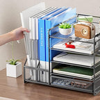 Marbrasse 5-Tier Paper Letter Tray Organizer with Drawer and Pen Holder, Mesh Desktop Organizer and Storage with Magazine Holder for Office Supplies (Grey) - Image 5