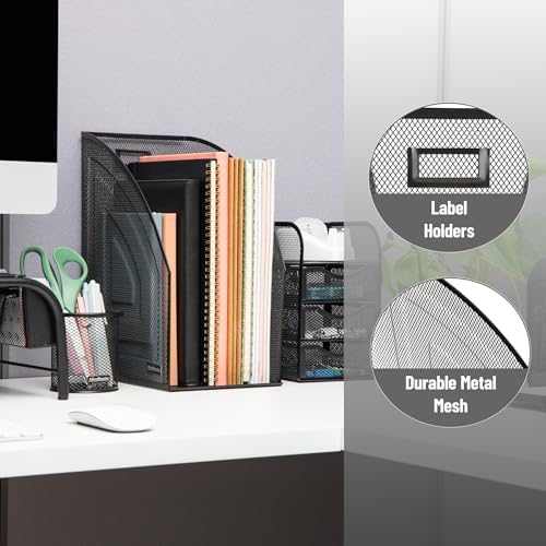 Mind Reader Vertical File Organizers, Desktop File Holders for Folders, Magazines, and Paperwork, Workspace Organizer, Metal Mesh, Set of 2, Black - Image 4
