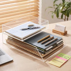Novabright Acrylic Desk Organizer Letter Tray Set of 2, Tabletop Desktop File Holder for Storage Paper Letters Folders Notebooks, Clear Stackable Paper Tray for Office Copy Print by Unknown