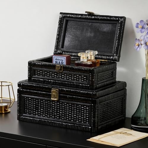 2PCS Rattan Box with Lid Decorative Natural Handmade Boho Basket - Image 6
