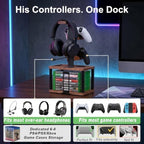 Solid Wood Controller Holder and Headphone Stand with Storage Base for Desk - Image 3
