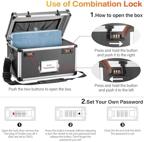 10.2 x 7 x 7.5 Inch Combo Lock Storage Box - Portable Safe for Valuables, Cash, Documents & Medicine | Heavy-Duty & Childproof | Home, Office, Travel Use (Black) - Image 6