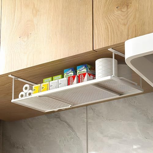 2 Pack Expandable Under Cabinet Shelf, Under Shelf Storage with 0.94 Inches Thick Clips for Kitchen Cupboard, Metal Hanging Under Desk Basket for Laundry Room, Cabinet, Shoe Rack - Image 4