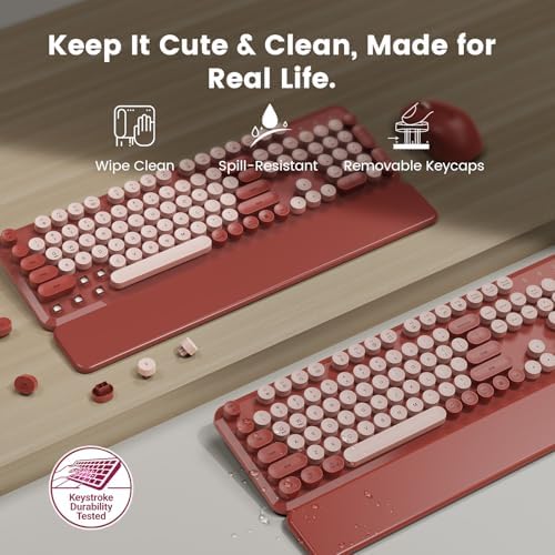 Wireless Keyboard Mouse Combo, Magnetic Wrist Rest, Round Keycaps, Wine Red - Image 4