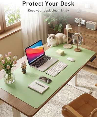 Aothia Faux Leather Desk Mat - Large Mouse Pad, Non-Slip PU Leather Blotter, Waterproof Writing Surface for Office and Home (Foam Green, 63" x 17") - Image 3