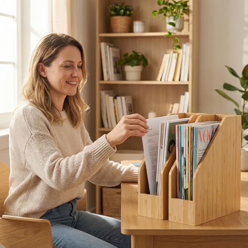 2 Pack Bamboo Magazine File Holder Book Holder Frames - Image 2