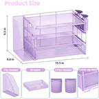 OPNICE Desk Organizer, 4-Tier Desktop File Organizer with Drawer and Pen Holders, Office Desk Accessories, File Sorters, Workspace Organizers for Office Supplies(Purple) - Image 4