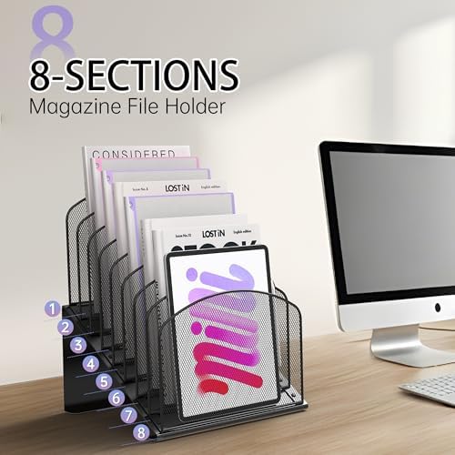 Sinboun Inclined Desk File Organizer Folder Holder with 8-Section, Black - Image 3