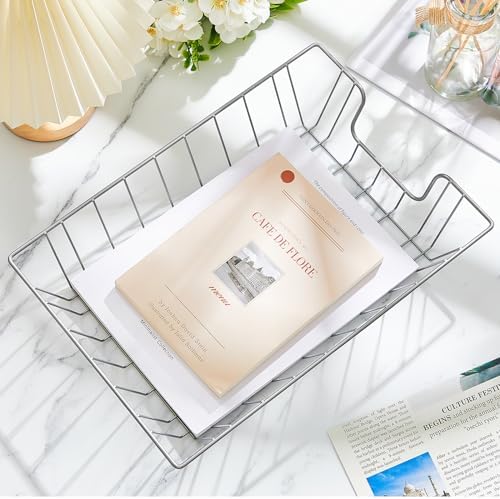 Yeaqee 6 Pcs Letter Tray Classroom Paper Trays,14'' X 10'' X 3'',Silver - Image 2