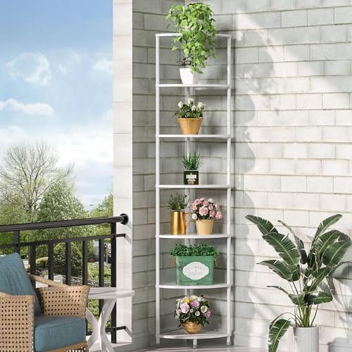 7 Tier Corner Shelf Stand, 64.7", Marble White - Image 5
