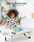 FISYOD Foldable Laptop Table, Portable Lap Desk Bed Table Tray, Laptop Stand with Cup Holder & Tablet Slot & Lifting Handle for Working Writing Drawing & Eating (White) - Image 3