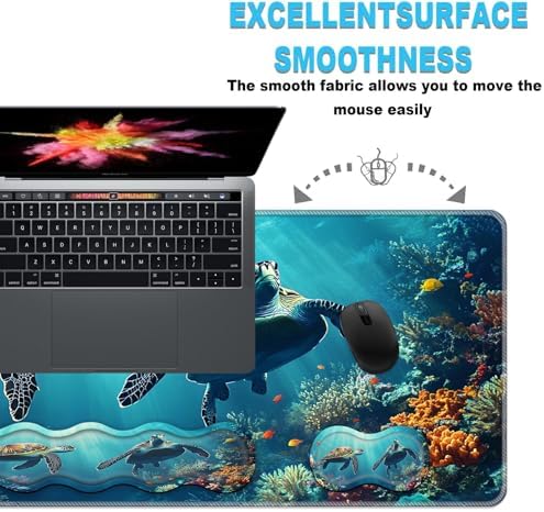 Keyboard Wrist Rest and Mouse Pad Set,31.5x11.8 Inches Desk Mat,Waterproof Non-Slip Ergonomic Wrist Support for Pain Relief,Extended Desk Protector for Office Home Gaming,Cute Turtle - Image 6