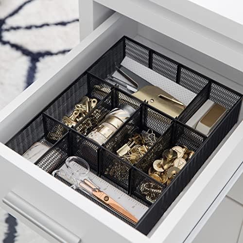 BLU MONACO | Black Metal Mesh Desk Drawer Organizer Tray | 12 Adjustable Compartments & 9 Removable Dividers | Space-Saving Office Supplies Organizer for Drawers, Vanity, Kitchen & Workspace Storage - Image 5