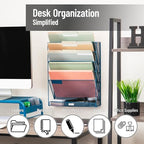 Mind Reader 5-Pocket Vertical File Storage, Desktop Organizer, Wall Mount, Office, Metal Mesh, Turquoise - Image 2