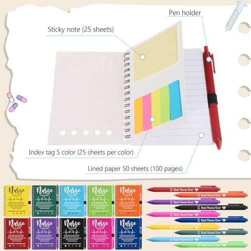 Resurhang 40 Sets Nurses Week Gifts Bulk 2026 Nurse Appreciation Gifts Nursing Thank You Gift Notebook with Pen in Holder and Sticky Note Notepad Marker Index Tab Inspiring Journal Ballpoint Pen - Image 4