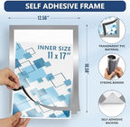 12 Pack Magnetic Sign Holder 11 x 17 with Adhesive Back - Silver Magnetics Poster Frame & Magnetic Paper Holder - Reusable Adhesive Frames 11x17 - Magnet Frame for Wall Windows - Magnet Document Holders - Image 2