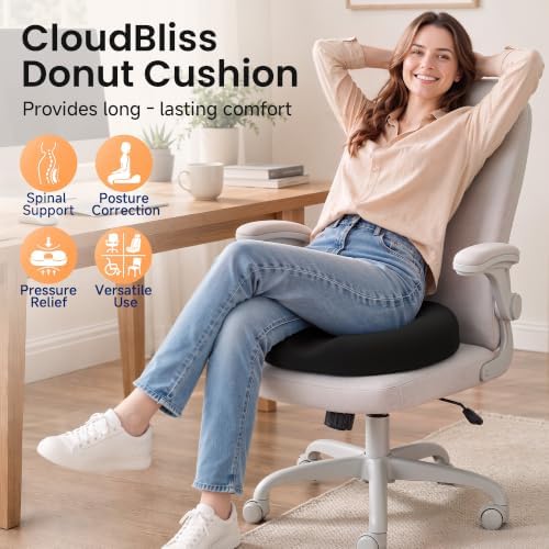 CloudBliss Donut Pillow Stadium Seat Cushion for Tailbone Pain Relief and Hemorrhoids, Memory Foam Seat Chair Cushion, Portable Seat Cushions for Bleachers, Car, Home & Office - Image 5