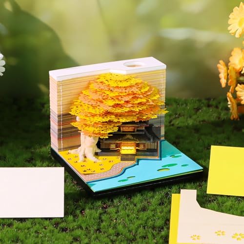 3D Memo Pad Paper Carving Art 3D Sticky Notes Convenience Post Notes Marriage Tree Kawaii Notepad with Light Pen Holder DIY Creative Gifts - Image 3