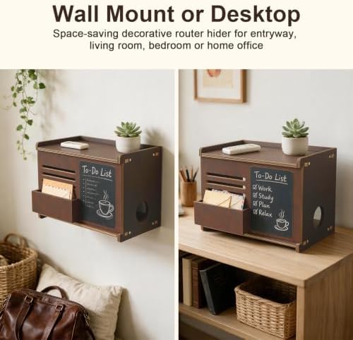 WiFi Router Box Hider with Front Storage & Chalkboard, Wooden Project Shelf - Image 5