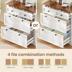 SEDETA 4 Drawers File Cabinet, 33" Farmhouse Filing Cabinets for Home Office fit Legal/Letter/A4 File, Wood Office File Cabinet with Power Outlets, Printer Stand with Storage, White+Brown - Image 4