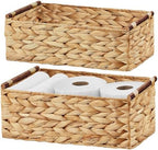 Vagusicc Wicker Storage Basket, Set of 2 Hand-Woven Water Hyacinth Wicker Basket for Organizing with Handle Decorative Storage Bins for Counter Pantry Shelves Toilet Paper Basket for Toilet Tank Top by Vagusicc