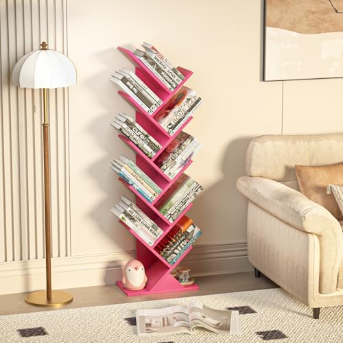 10 Tier Tree Book Shelf, Floor Standing Wood Bookshelf for Narrow Space - Image 5