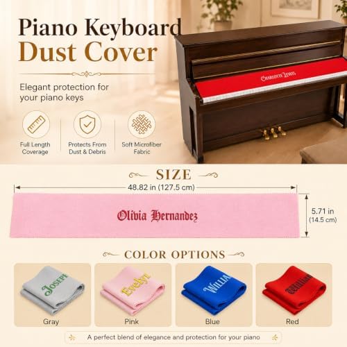 Personalized Piano Keyboard Cover, Vintage Custom Name 88 Keys Dust Cover - Image 3
