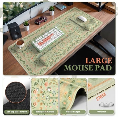 iCasso Mouse Pad with Wrist Rest, Large Desk Mat Set, Bean Green - Image 5