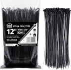 Zip Ties 12 inch 1200 pack - 40 lbs tensile strength - Black - UV resistant by Unknown