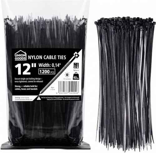Zip Ties 12 inch 1200 pack - 40 lbs tensile strength - Black - UV resistant by Unknown