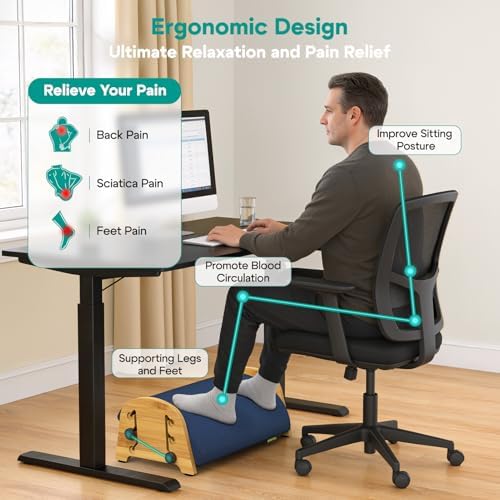 YESHEIN Ergonomic Foot Rest Under Desk At Work, 6 Positions, Bamboo Wood - Image 6