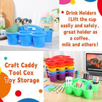 12 Pack Classroom Caddy Organizer with Handle Colorful Plastic Table Caddy Drink Cup Caddies Holder 12×9×3.5 Inch Storage School Supplies 6 Compartments for Table Crayon Pencil Cup Marker Craft - Image 5