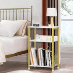 LELELINKY Side Table,White Marble Night Stand with Golden Metal Frame,3 Tier Industrial Wooden Record Player Stand with Vinyl Storage Shelf ,End Tables for Living Room Bedroom Small Spaces - Image 6
