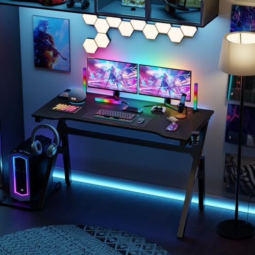 BestOffice | 47" Gaming Table | Black & Red | R-Shaped Computer Desk - Image 2