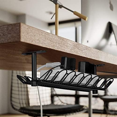2 Packs Cable Management Tray, 14 inch Under Desk Cable Holder for Wire Management, Heavy Metal Cord Organizer Ideal for Computer Home Office Standing Tables to Hide Power Strips (Black) - Image 2