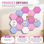 12x10 in 16 Pcs Hexagon Cork Board Tiles, Felt Pin Boards, Pink - Image 3