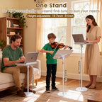 2 in 1 Dual-use Music Stand & Desktop Book Stand, Adjustable Height 16.5"-51", 100% Solid Wood Laptop Floor Stand Book Holder with Elastic Page Clips for Cookbooks (White) - Image 5