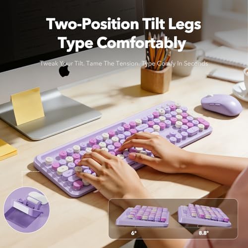 Wireless Keyboard and Mouse Combo, Purple, Round Keycaps, Tablet Holder - Image 4