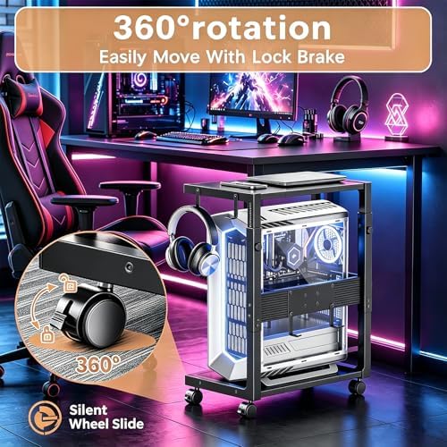 Adjustable Computer Tower Stand - 23.03"-28.3"H PC Holder Cart - Image 2